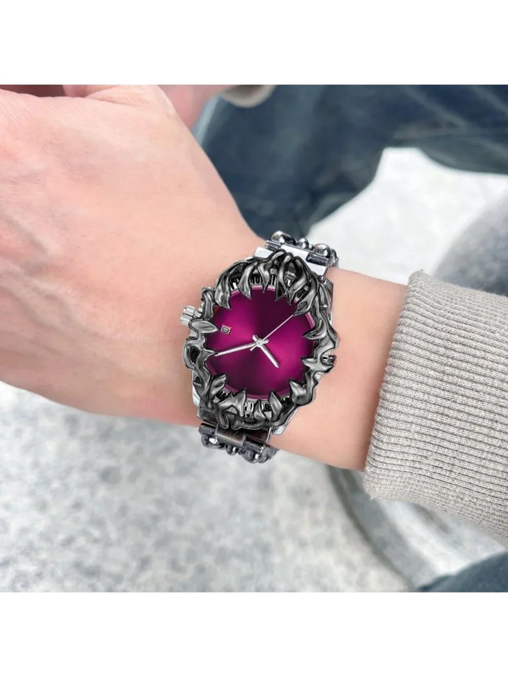Men's Purple Quartz Gothic Claw Unique Stainless Steel Luminous Waterproof Watch